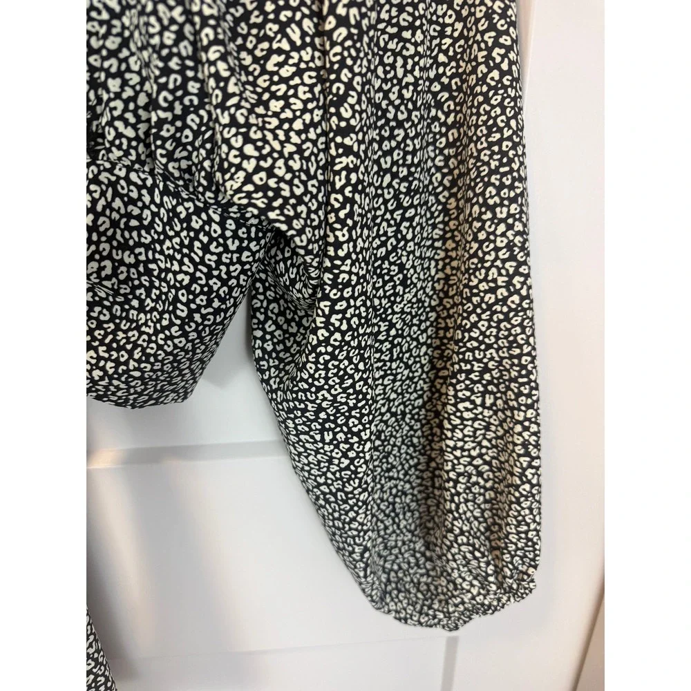 Princess Polly Black White Cropped Balloon Sleeve Peplum Tie Front Blouse size 0
